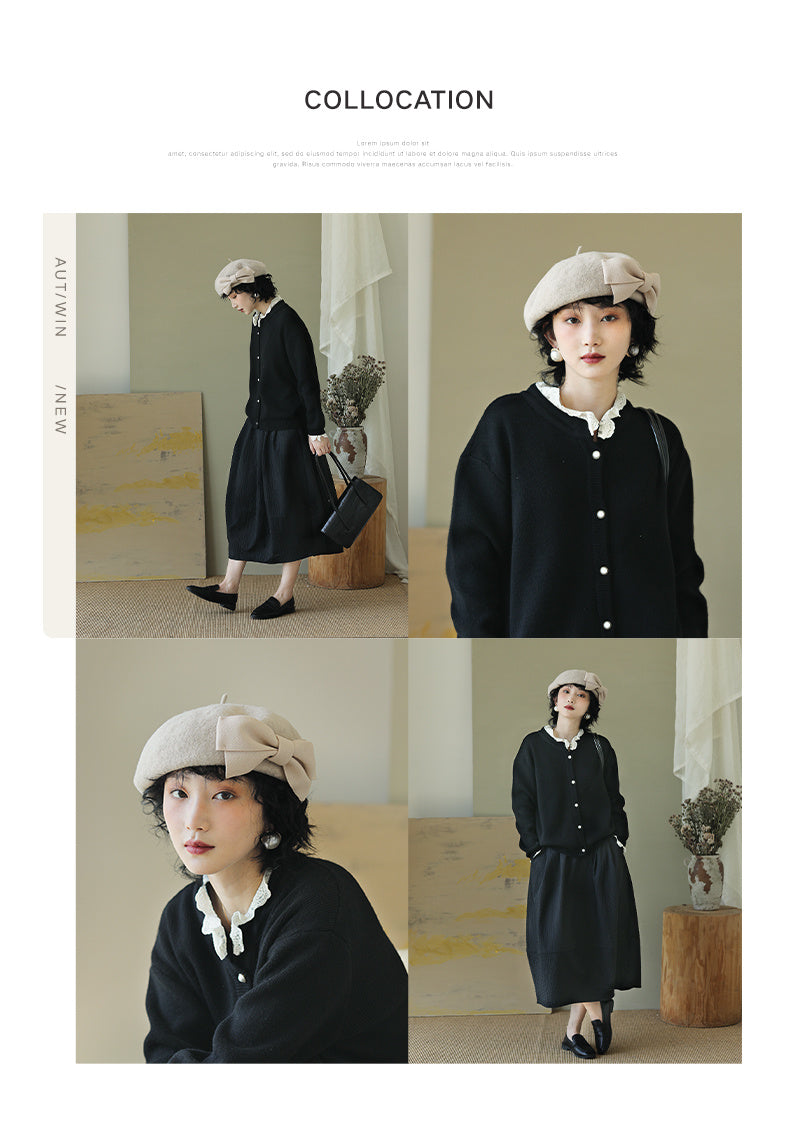 Bow Knot Wool Beret Women's Autumn And Winter Sweet Retro Wool Elegant