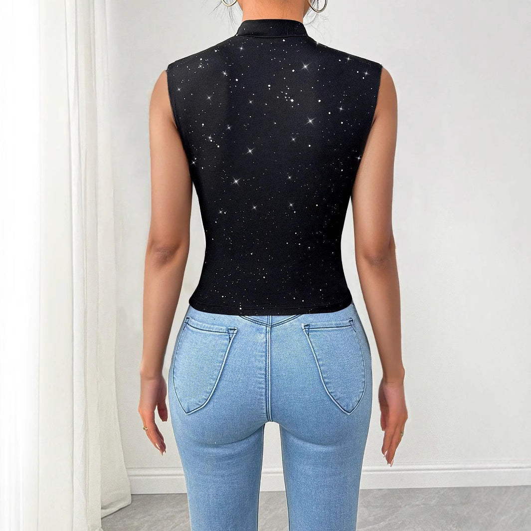 V-neck Shiny Sequined Sleeveless Top