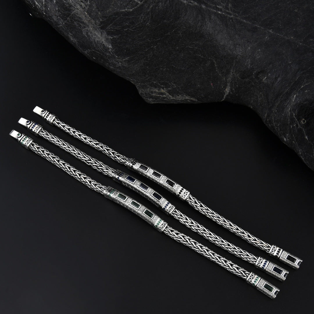 Sterling Silver Hand-woven Inlaid Zircon Hemp Rope Bracelet