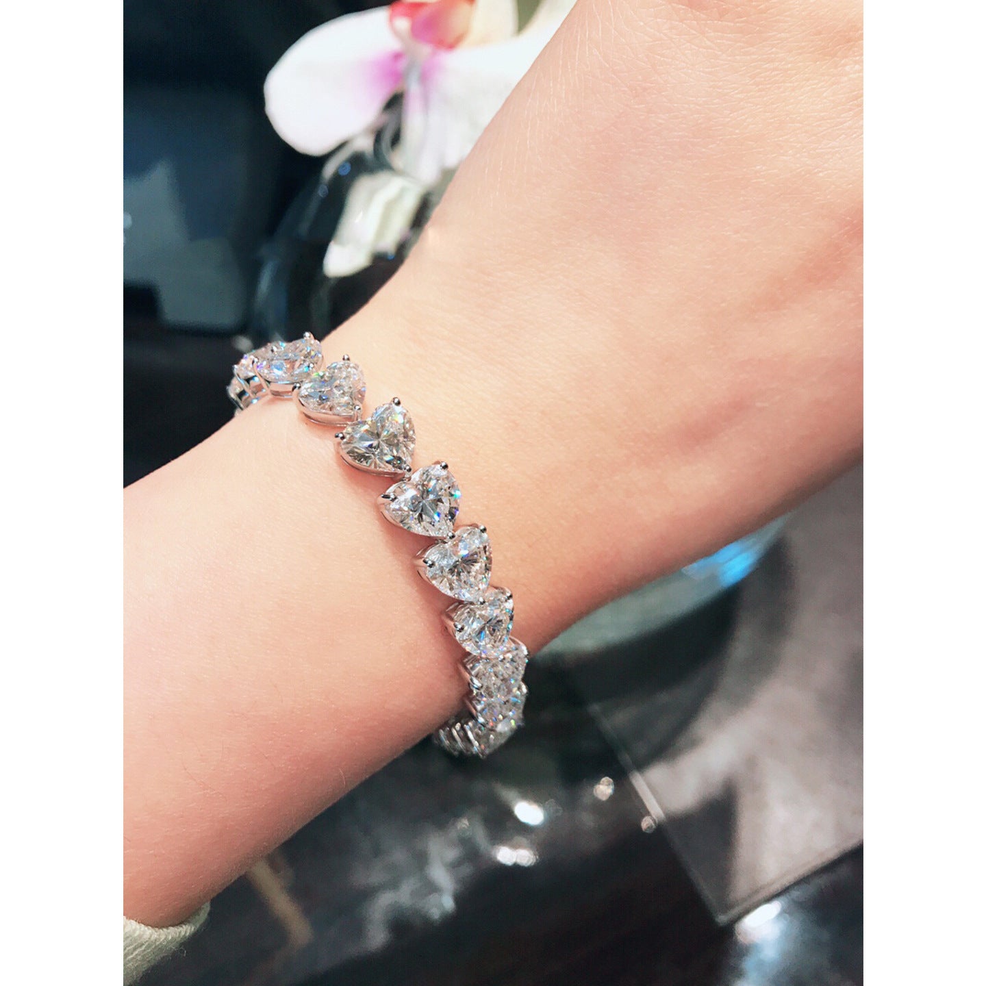 S925 Sterling Silver Bracelet Full Diamond Heart-shaped Bracelet Fashion