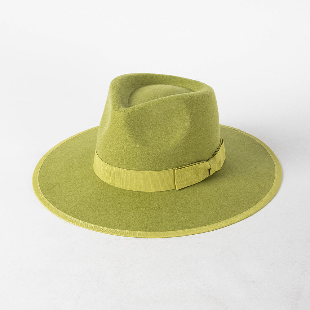 New Fashion Retro Crown Jazz Top Bow Wrapped Woolen Top Hat