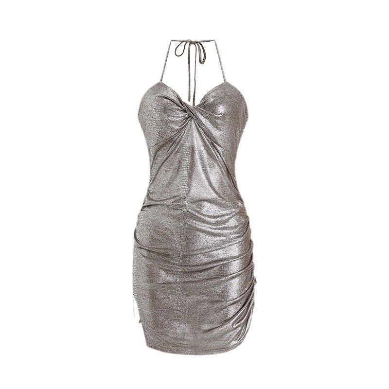 V Sling Dress Sexy Backless Halter Hollow Out