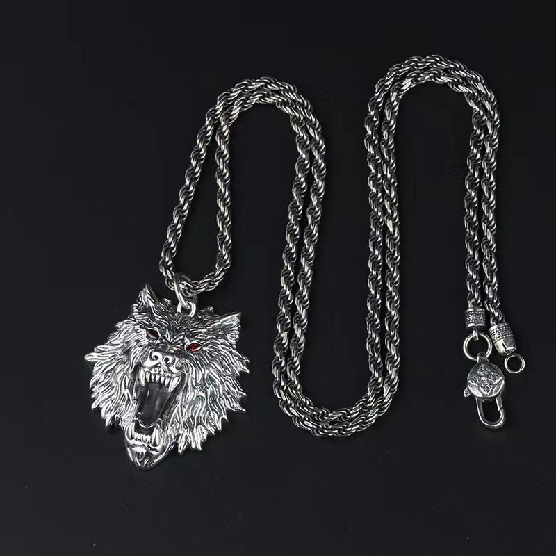 Vintage Sterling Silver Men's Wolf Head Necklace