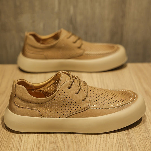 Men's Botton Width Height Increasing, Brown Lace-up Cutout Single Layer Sports And Leisure