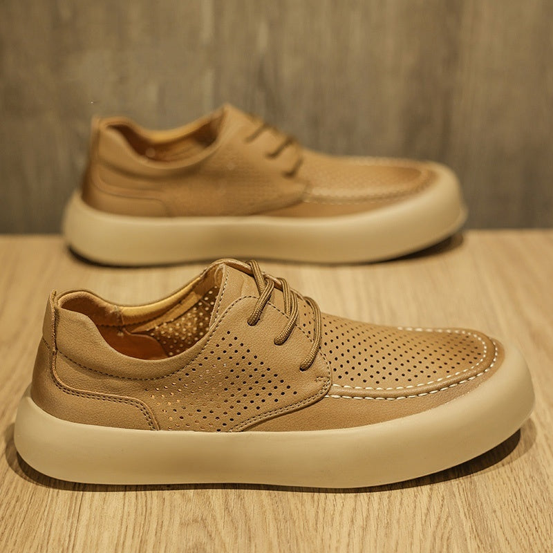 Men's Botton Width Height Increasing, Brown Lace-up Cutout Single Layer Sports And Leisure