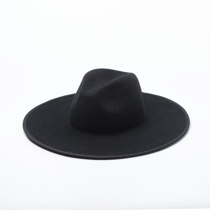 Women's Double-layer Color-blocking Wool Hat With Large Brim