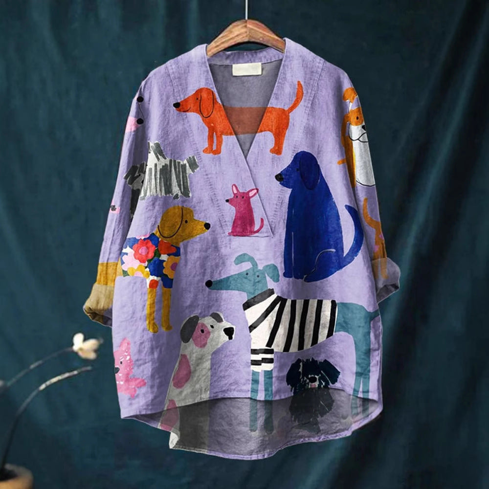 Fashion Digital Printing Large Wide V-neck Top