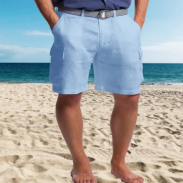 Multi-pocket Straight Plain Comfortable Breathable Shorts