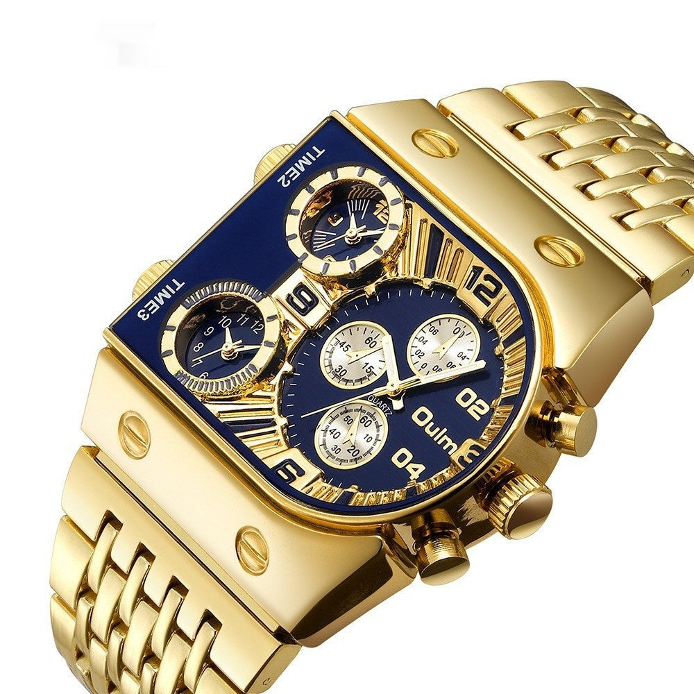 Multi-time Zone Large Dial Luminous Men's Watch