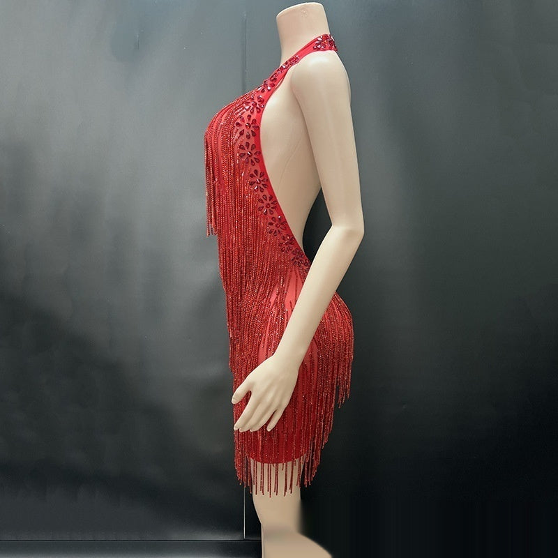 Heavy Industry Diamond Decorations Chain Sexy Backless Vacation Style Dress