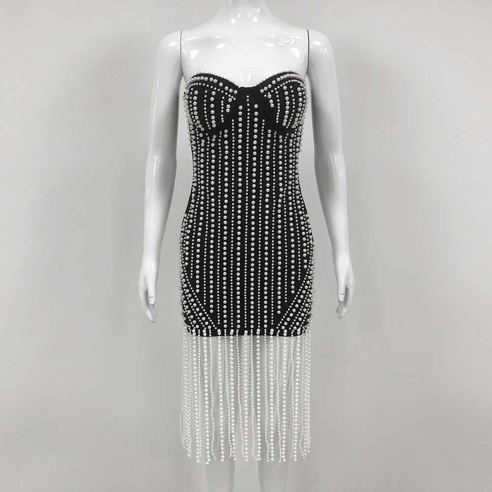 Sexy Tube Top Heavy Industry Beads Short Skirt For Women