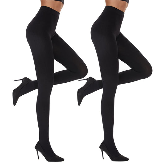 2 Pack Women's Fleece Lined Tights Winter Warm 100 Den Opaque High Wist Pantyhose