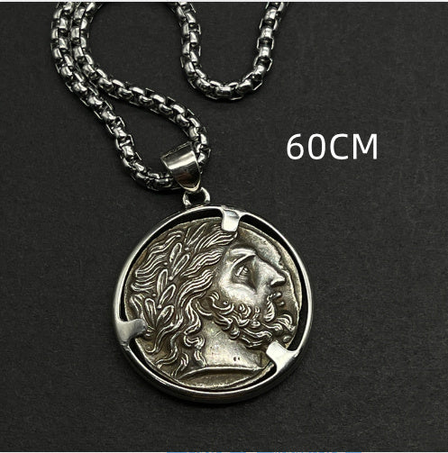 High-end Elegant Sterling Silver Men's Trendy Coin Necklace