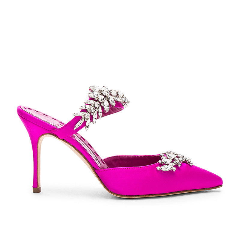 French Pointed Stiletto Rhinestone Semi-slip Heels