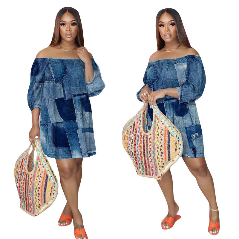 Imitation Denim Print Loose Dress