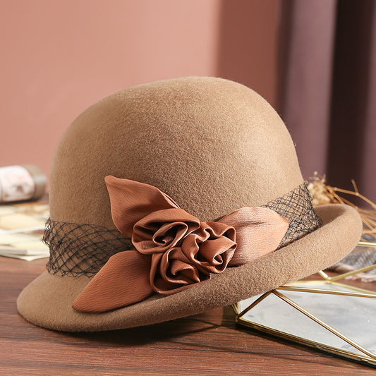Women's Wool Top Retro Woolen Basin Hat