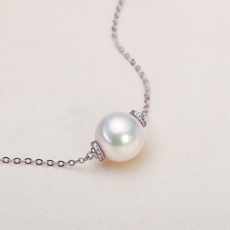 S925 Silver Single Pendant O-shaped Chain Freshwater Real Pearl Necklace