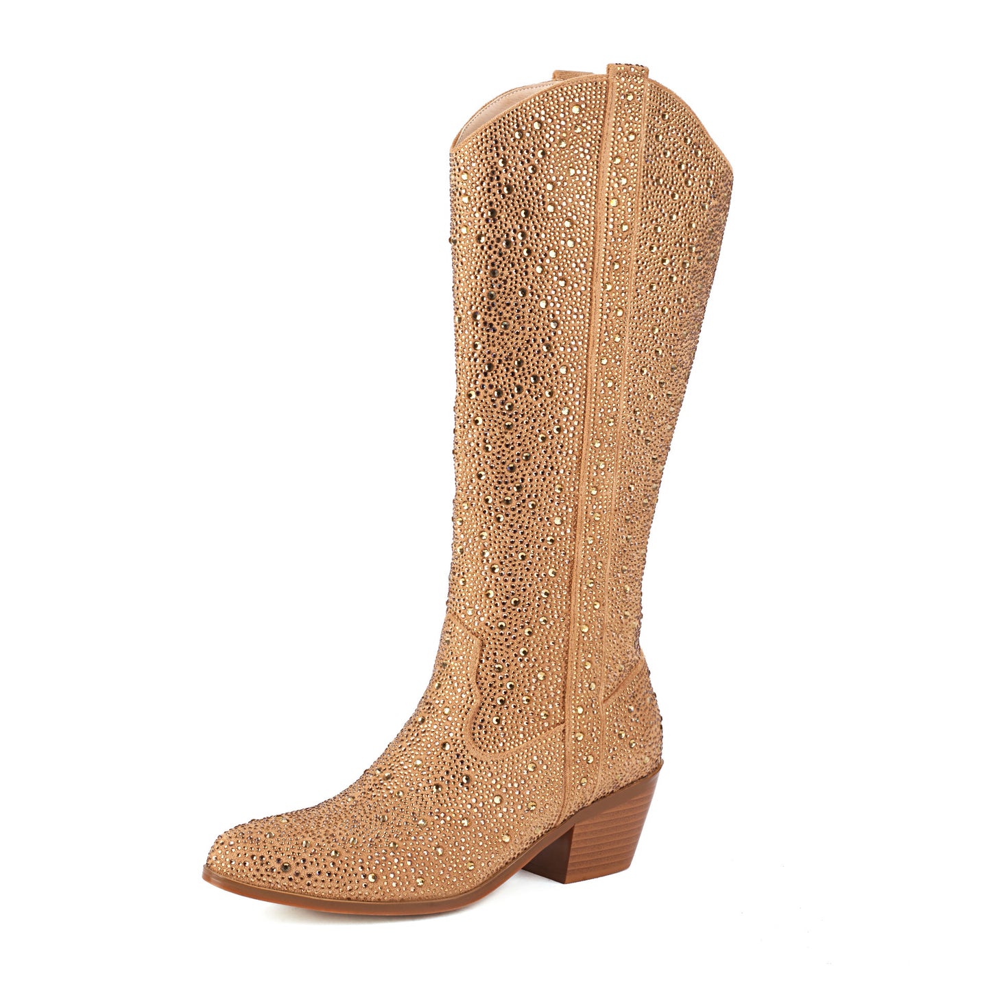 Shiny Rhinestone Ornament Large Size Thick Heel Women's Pointed-toe Boots