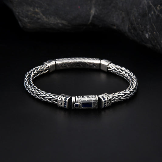 Sterling Silver Hand-woven Inlaid Zircon Hemp Rope Bracelet