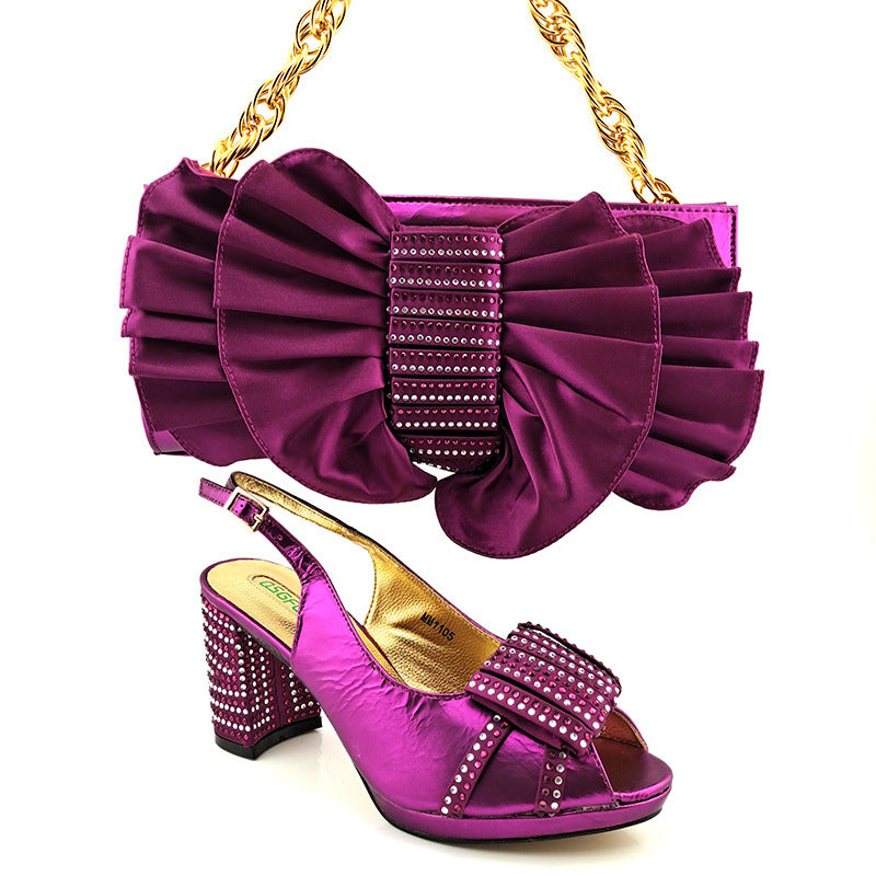 Fashion Suit Fish Mouth PU Hollow High Heels And Bow Clutch Bag