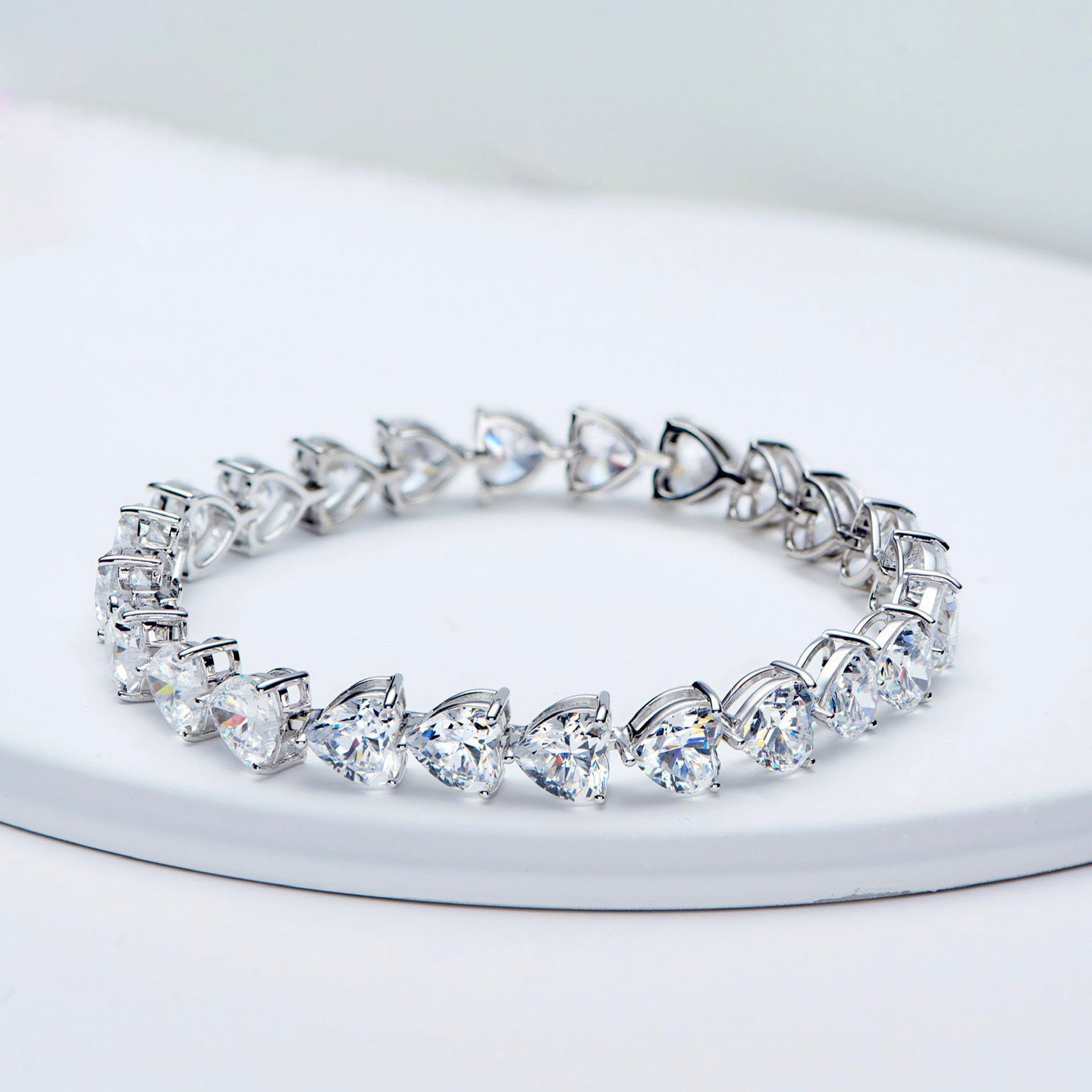 S925 Sterling Silver Bracelet Full Diamond Heart-shaped Bracelet Fashion