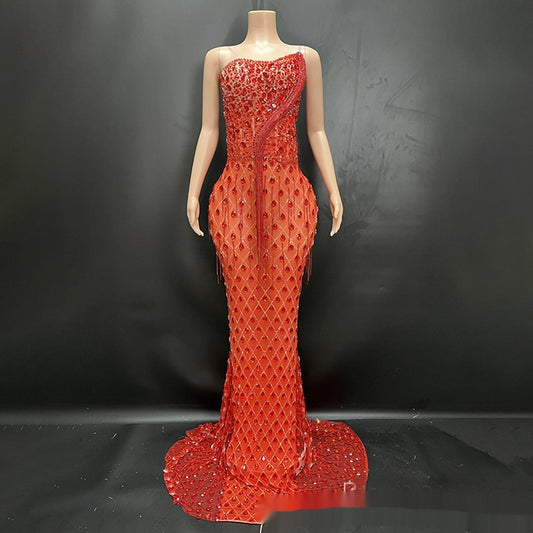 Niche Design Oblique Light Diamond Trailing Dress