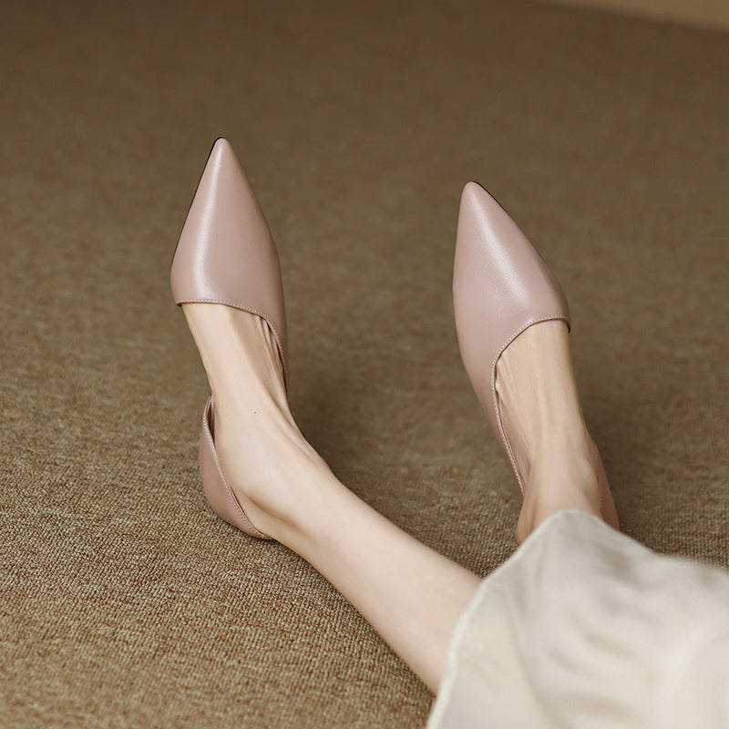 Women's Genuine Leather French Retro Pumps With Low Heels