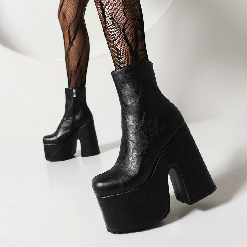 Slim High-heeled Fashion Boots With Side Zippers