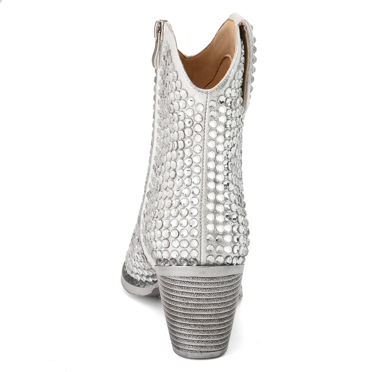 New Pointed High Heel Chunky Heel Rhinestone Side Zipper Fashion Short Boots