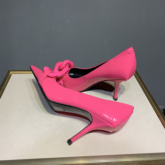 Patent Leather Candy Color Pointed Chain Temperament All-match High Heels