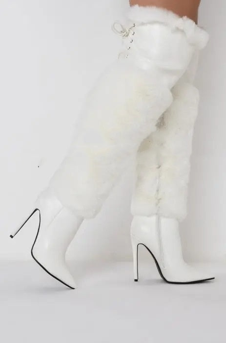 Runway Stiletto Heel Solid Color Plush Over-the-knee Boots