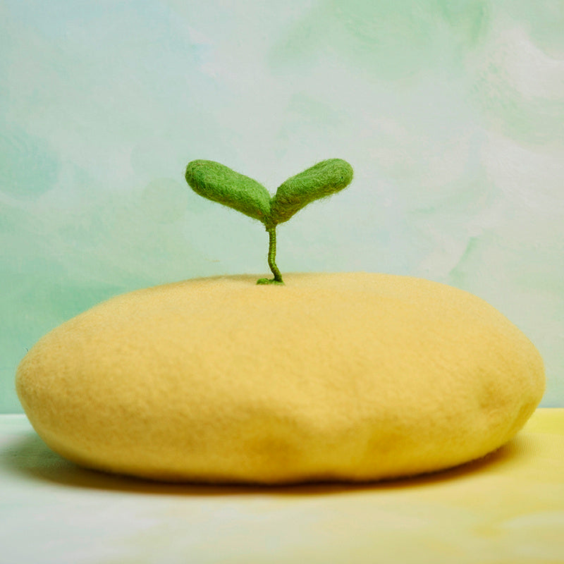 Handmade Wool Felt Cute Growing Green Bud Painter Beret All-match