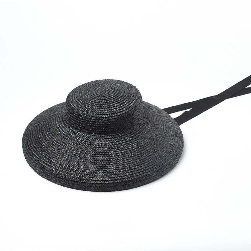 Women's New Vintage Flat Top Straw Straw Big Brim Hat