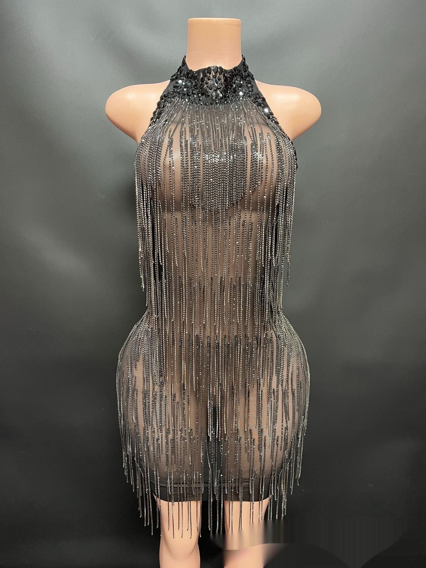 Heavy Industry Diamond Decorations Chain Sexy Backless Vacation Style Dress