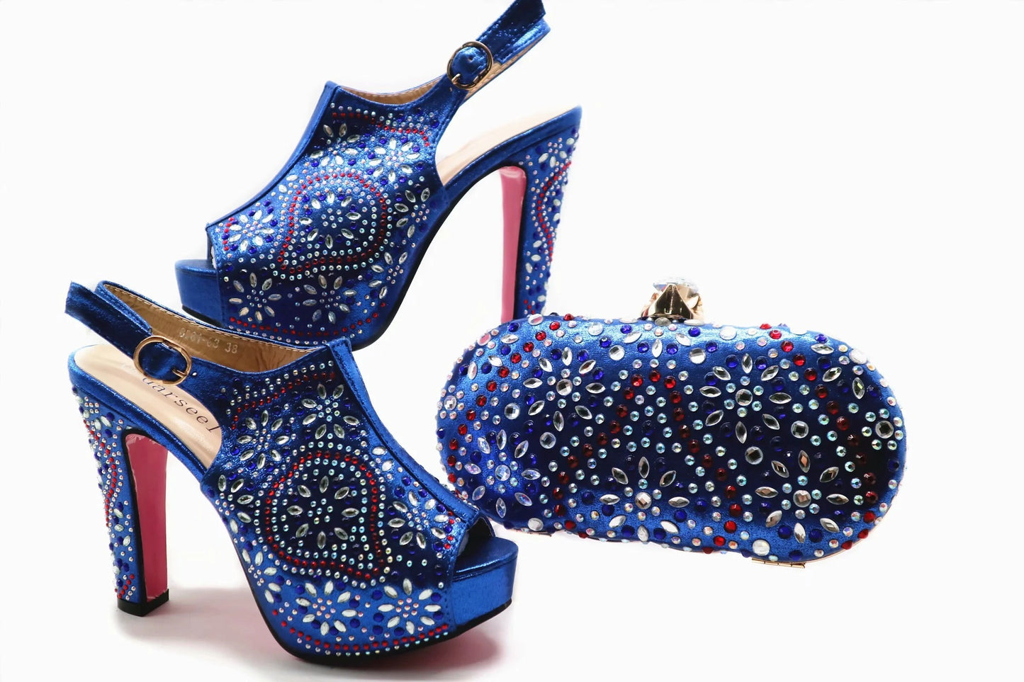 Faux Leather Rhinestone Bag With Pointed Fish Mouth High Heels Suit
