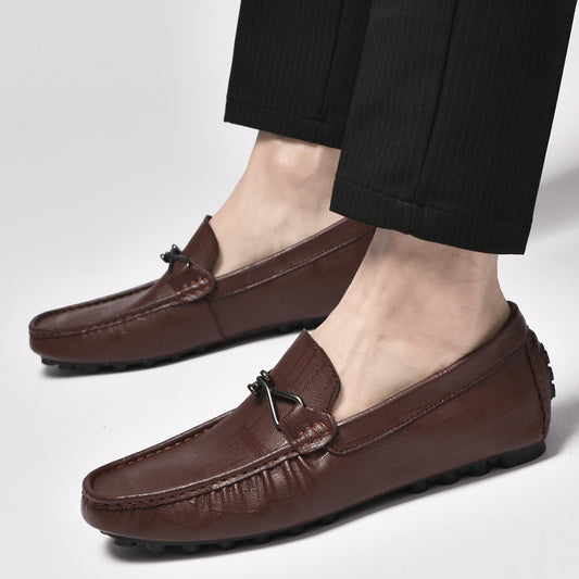 Summer New Leather Shoes Cowhide Gommino Increased 6CM Leisure