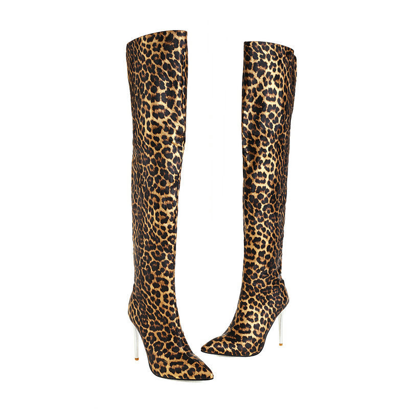 Foreign Trade Women's Bright Leather Pointed Toe Stiletto Heel Over-the-knee Gold Plus Size Boots
