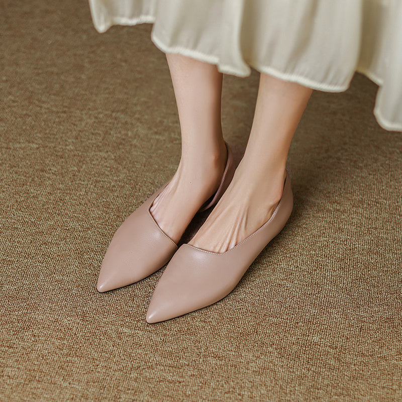 Women's Genuine Leather French Retro Pumps With Low Heels