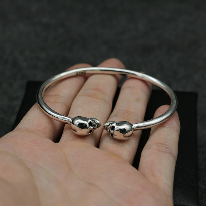 925 Sterling Silver Vintage Distressed Punk Double Skull Personalized Bracelet