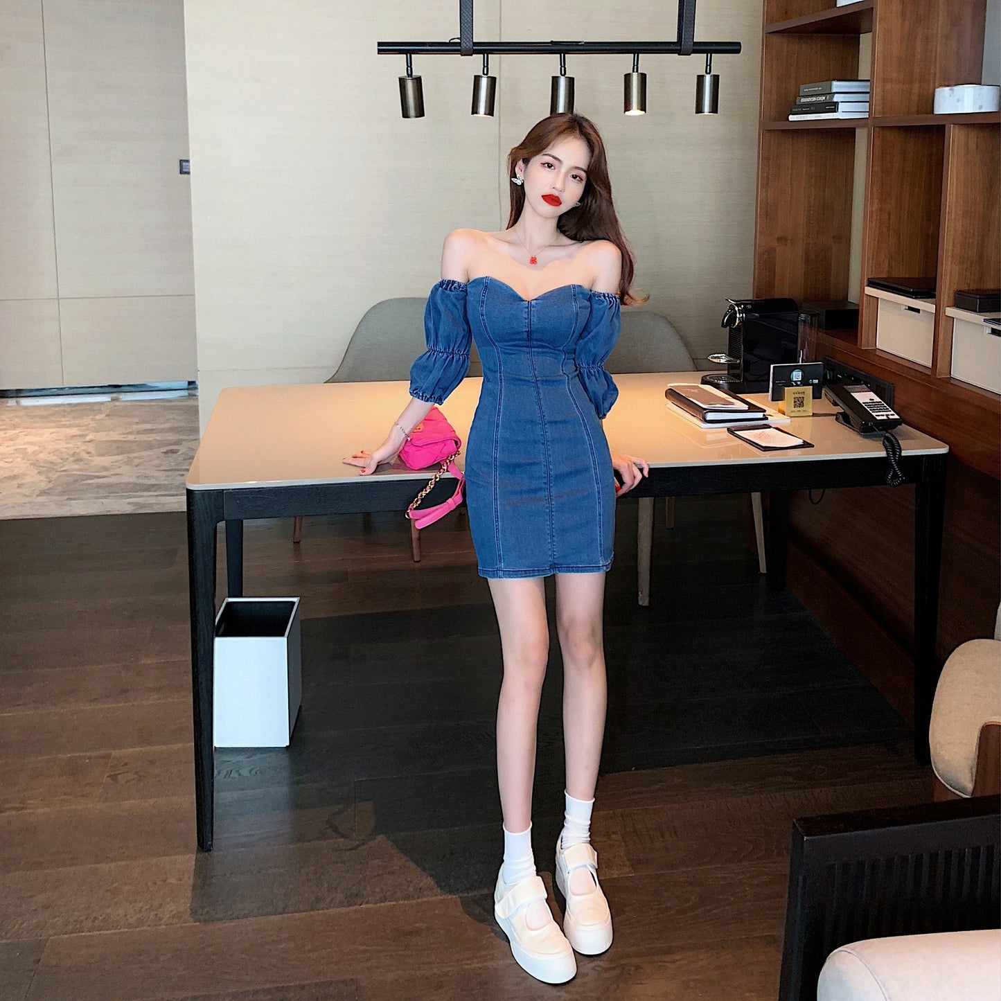 Temperament Goddess Fan Xian Thin Denim Dress