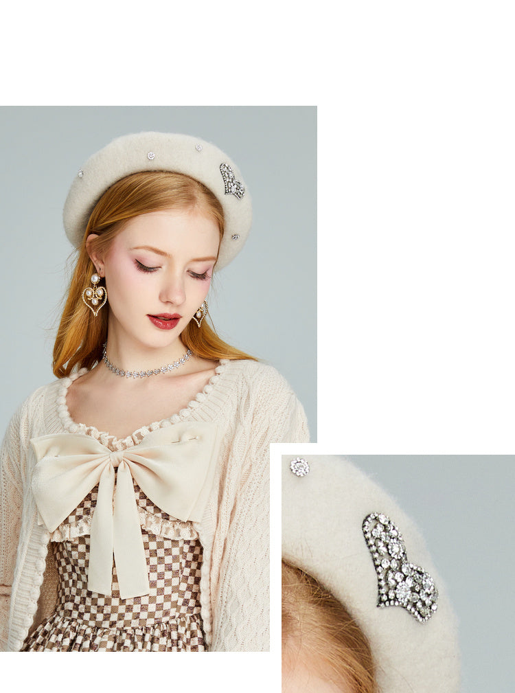 New Japanese Age-reducing Painter Love Rhinestone Beret