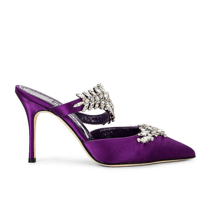 French Pointed Stiletto Rhinestone Semi-slip Heels