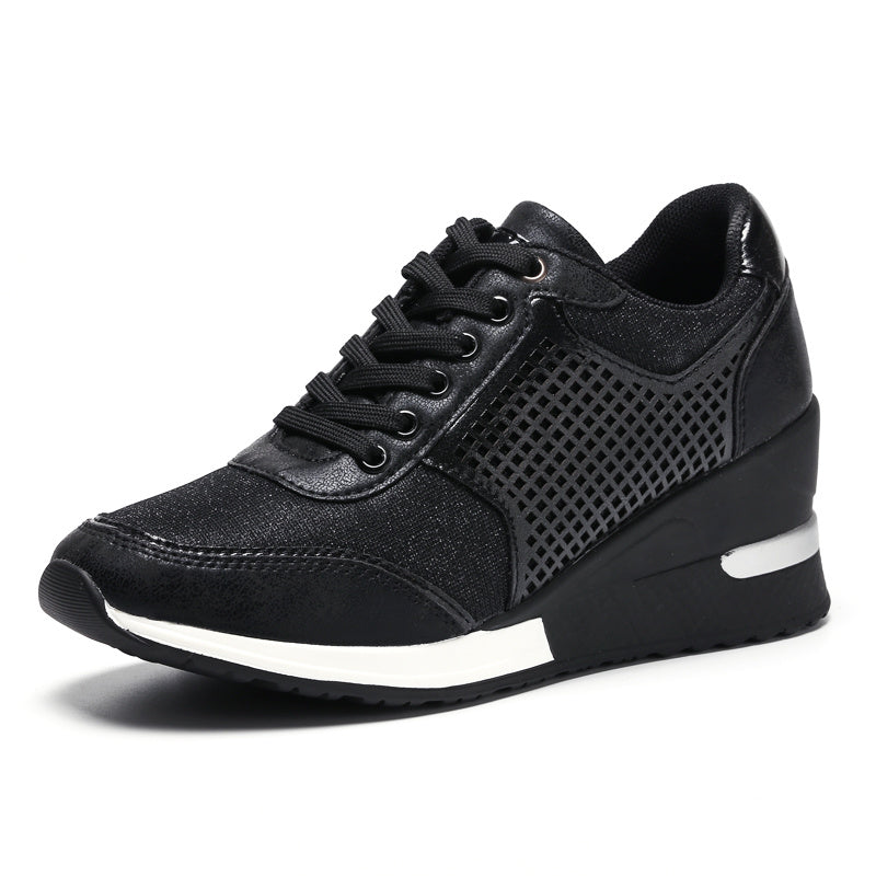 Women Lace-up Sneakers Height Increasing 6.5cm Flats Walking Shoes