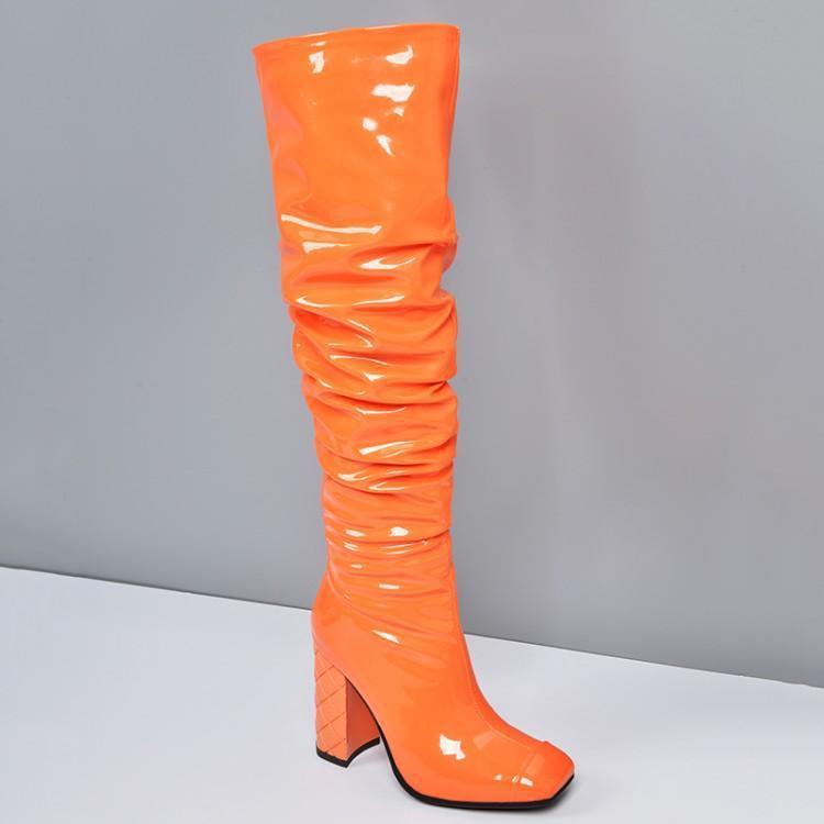 Women's New Fashion Thick Heel Orange Over The Knee Boots