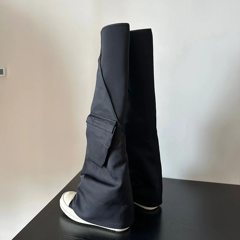 Internet Hot Canvas Pocket Pants Boots Genuine Leather