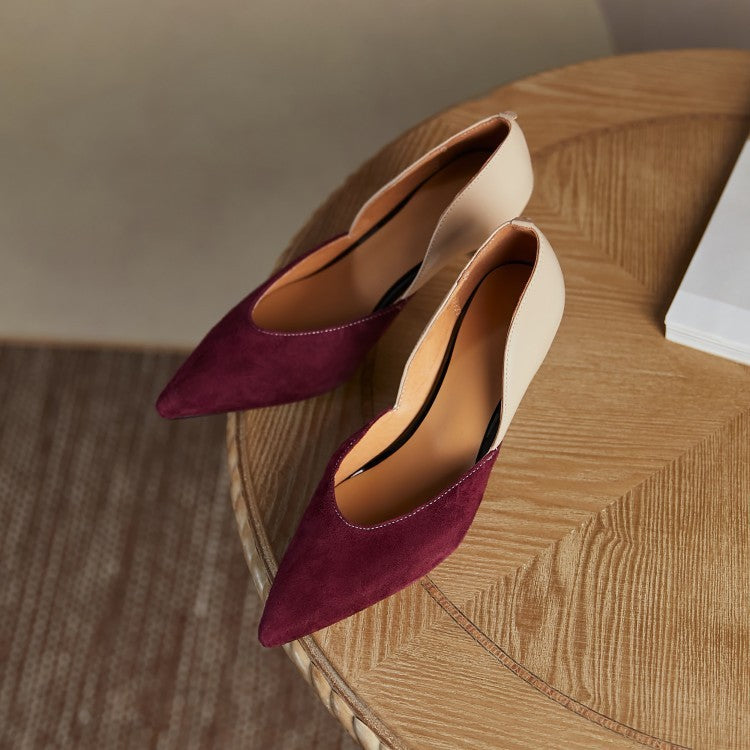 Commuter High Heels Women's Pointed-toe Colorblock Shallow Mouth