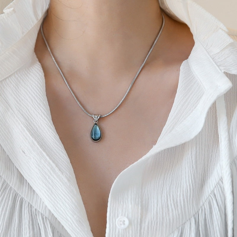 Green Blue Water Drop Pendant Vintage Olive Necklace For Women
